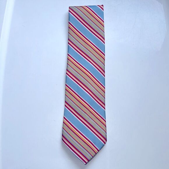 Vintage 60s/70s Arrow Decta light blue, red, white & gold striped very wide tie - Picture 2 of 5